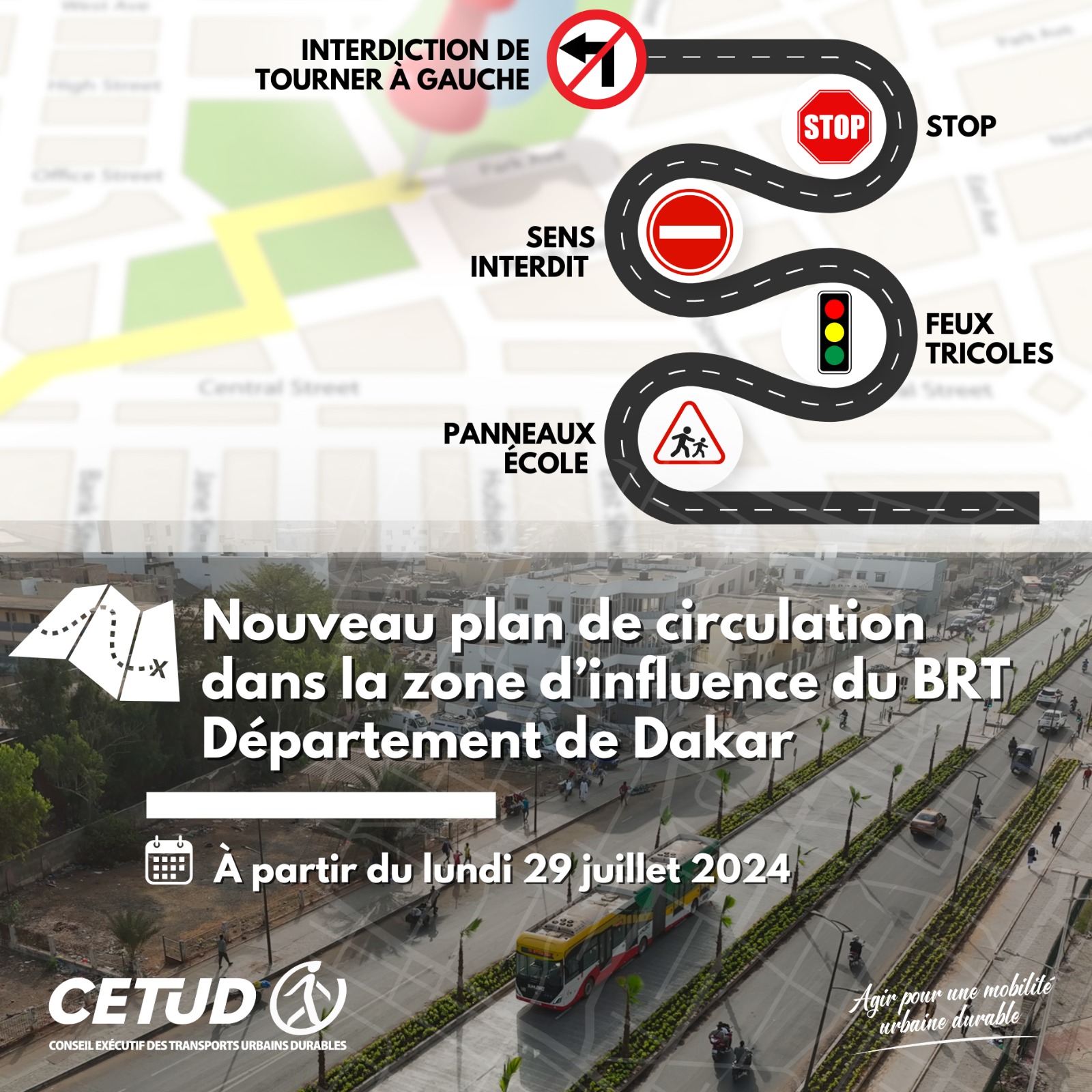 COMMUNIQUE : Nouveau plan de circulation dans la zone d’influence du BRT Département de Dakar